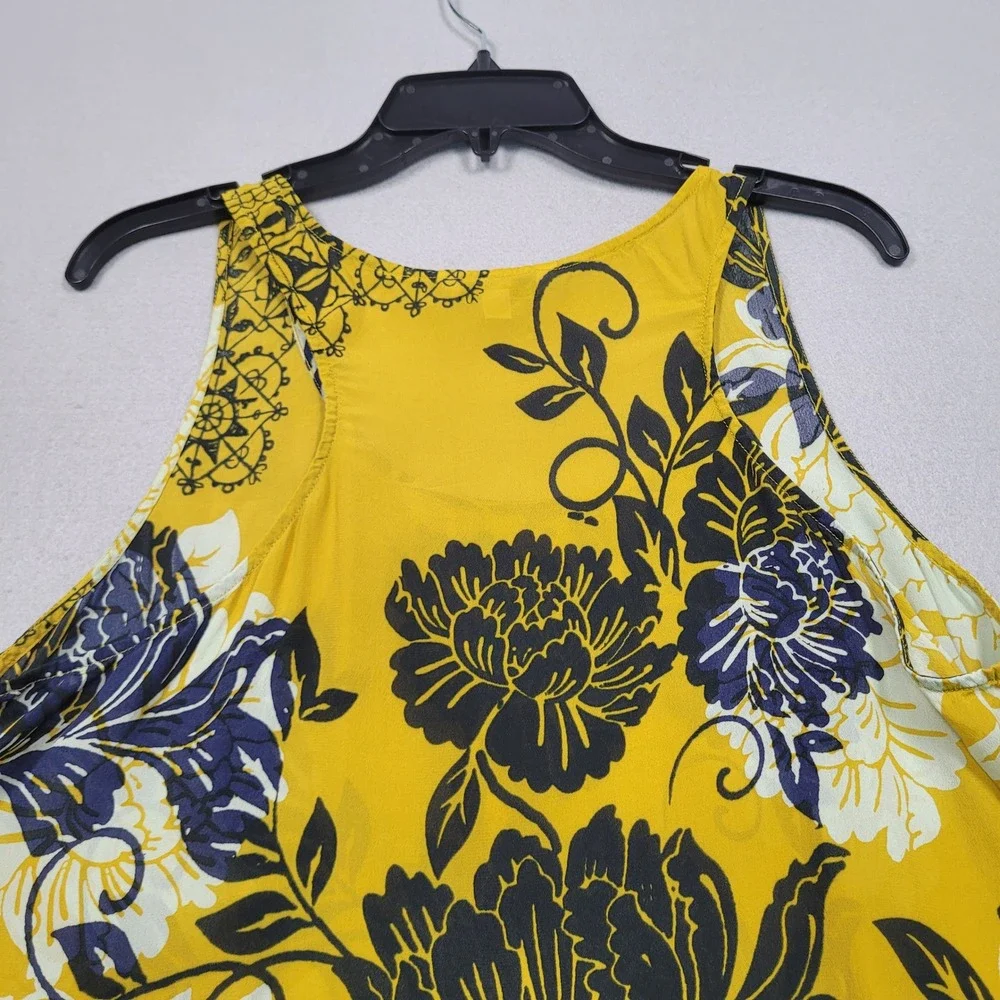 Cabi Womens XL Yellow Floral Silk Blend Sleeveless Tank Top Blouse Style 286
